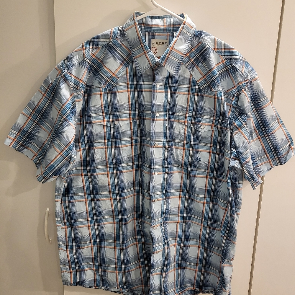 Roper Mens XL Blue Shirt Sleeve Pearl Snap Top